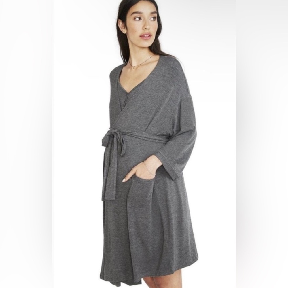Hatch Maternity Nursing Robe and Gown Grey Bamboo Postpartum